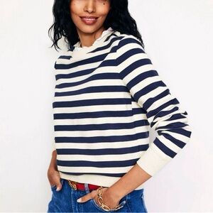 Boden Navy and Cream Striped Crew Neck Sweater